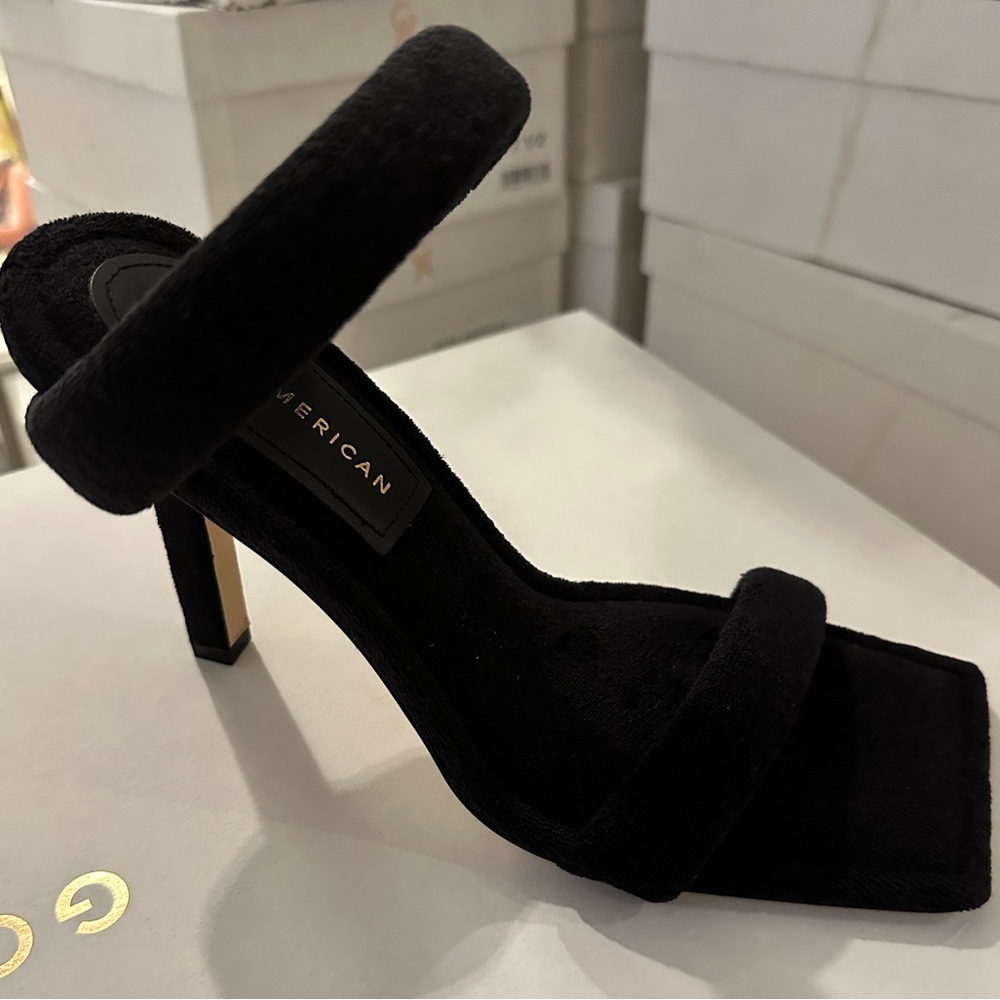 NEW Good American Women's Terry Slip On High Heel Sandals in Black - Picture 7 of 8